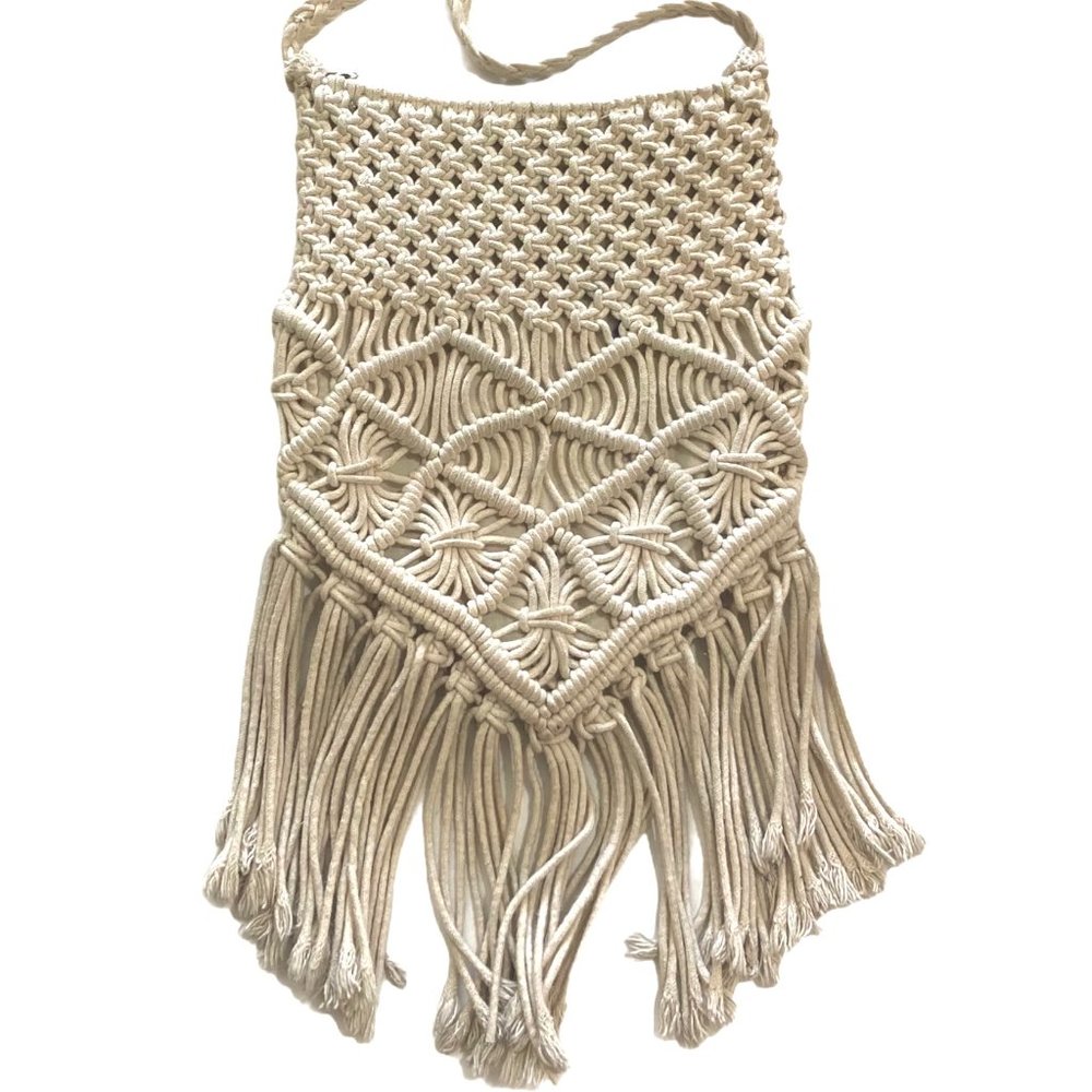 FRINGED BOHO MACRAME CROSSBODY BAG
